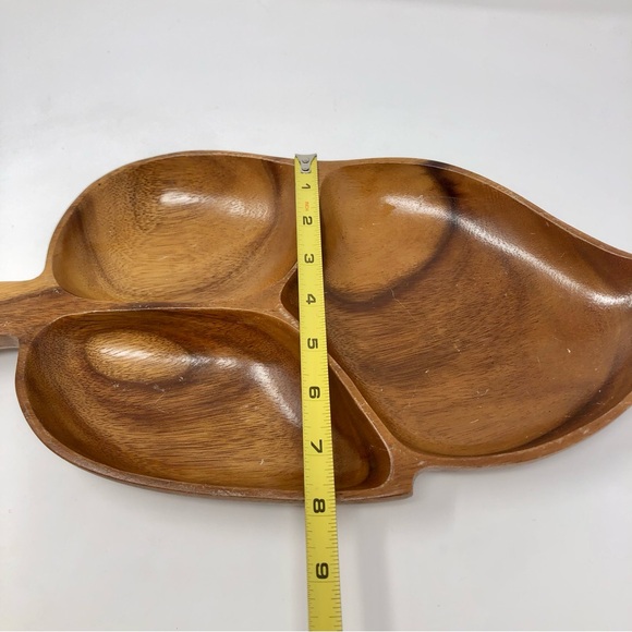 Alii Woods Honolulu Vintage MCM Leaf Monkey Pod Wood Divided Relish Snack Plate - Picture 9 of 10